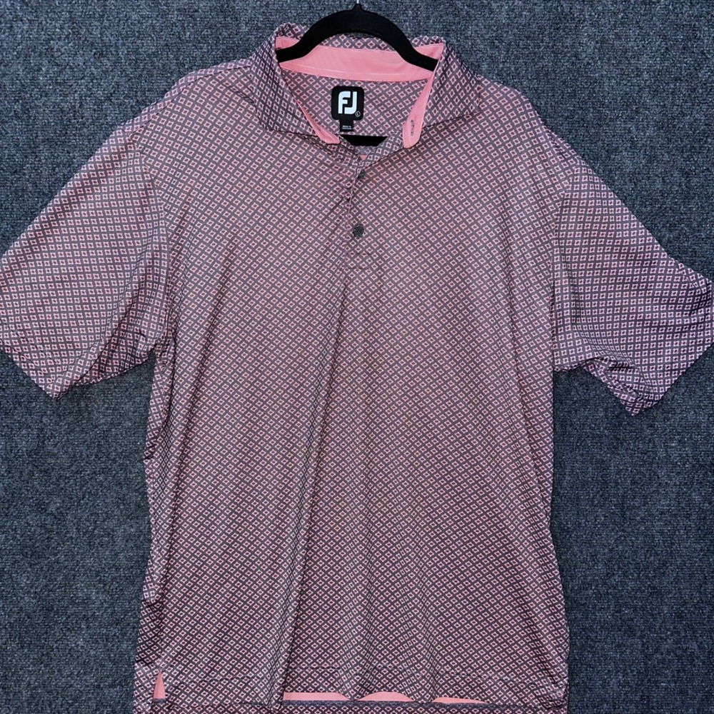 FootJoy FJ Mens Golf Polo Shirt Pink Purple Geometric Diamond Print Size Large
